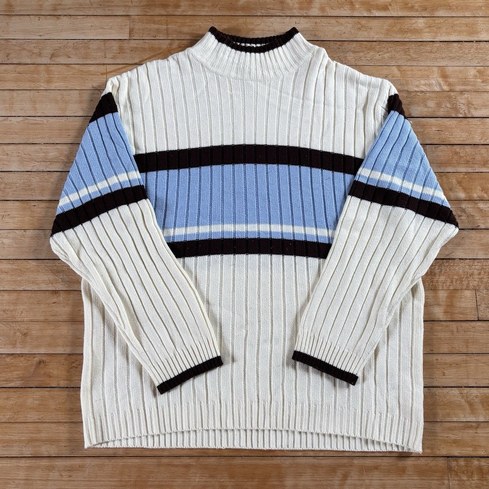 VTG 90s Southpole Sweater White Brown Blue Hip Hop y2k Skater Preppy Size XL